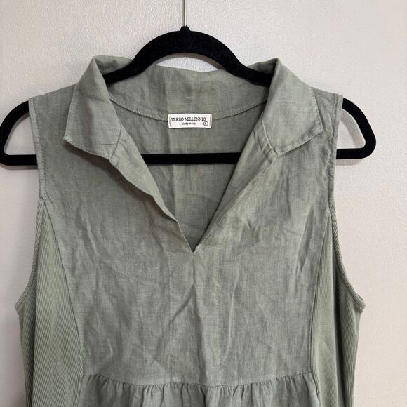 Terzo Millennio green linen sleeveless collared dress size large - Picture 3 of 6